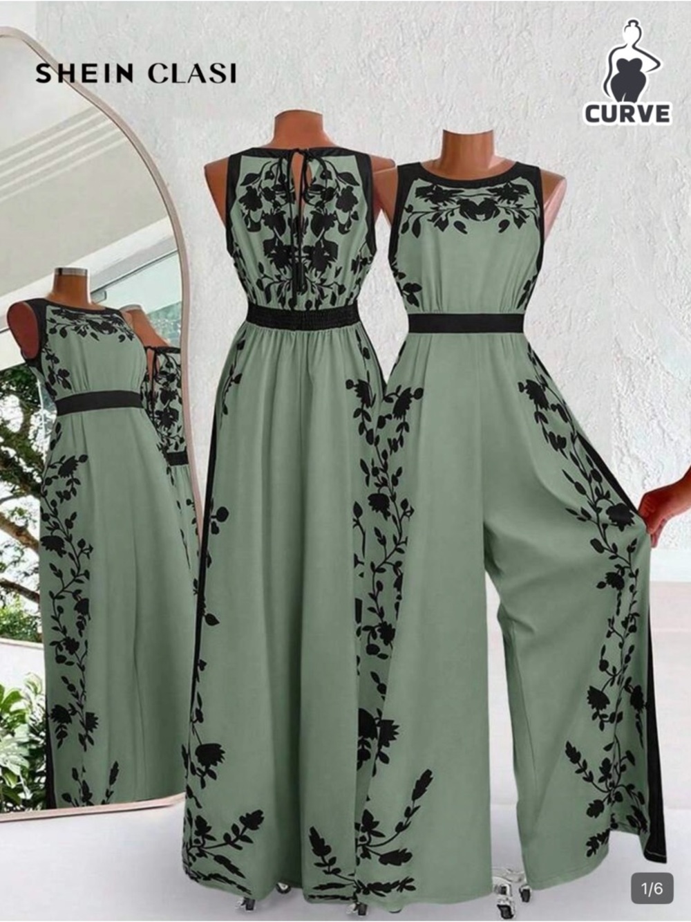 Green Maxi jumpsuit with Black Floral 3X